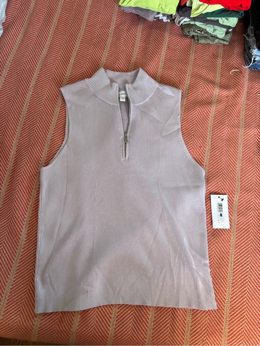 Calvin Klein Sleeveless Zip-Neck Ribbed Top